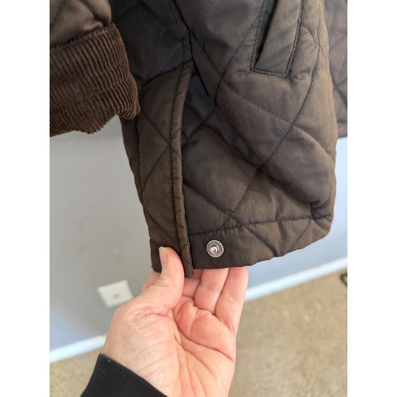 Y2K LL Bean Womens Quilted Barn Jacket SZ Sm Brown Corduroy Chore Snap Closure - Picture 4 of 7